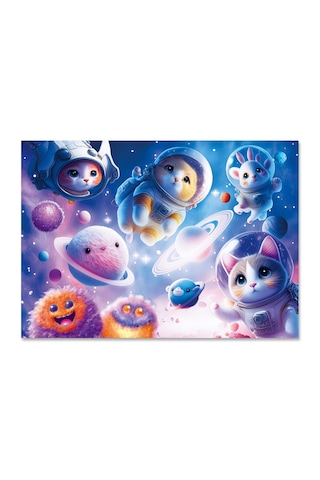 Uzayda Kediler Çocuk Puzzle 50 Parça 34 24 Cm