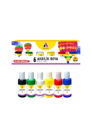 Akrilik Boya Ana Renkler 6 Renk (6x60 ml) 1 Paket Adel Akrilik Bo