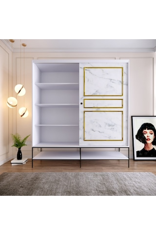 Pasific Home Martin 2 Kapaklı Sürgülü Gardırop Elbise Dolabı Beyaz - Beyaz Mermer 190 CM