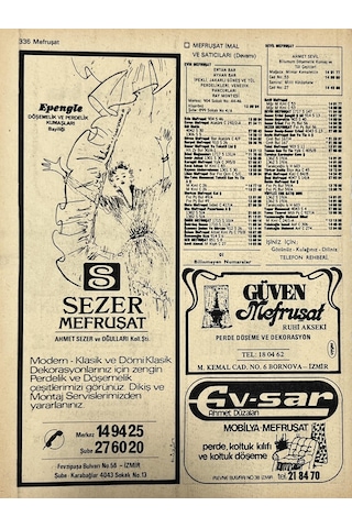İzmir 1982-1983 Meslek Reklam İlanı Efemera S335 Teşhir Ürün