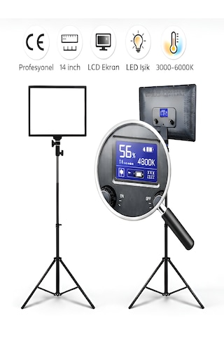 14 İnç Kare Soft Işık Led Panel Profesyonel Makyaj Fotoğraf Video Çekim Işığı Tripodlu