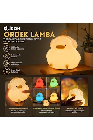 Nm Store Vurmalı 7 Renkli Silikon Ördek Led Masa Lambası, Müzisyen Tasarımlı, Dokunmatik Renk Değiştiren Dekoratif Usb Gece Lambası Diğer