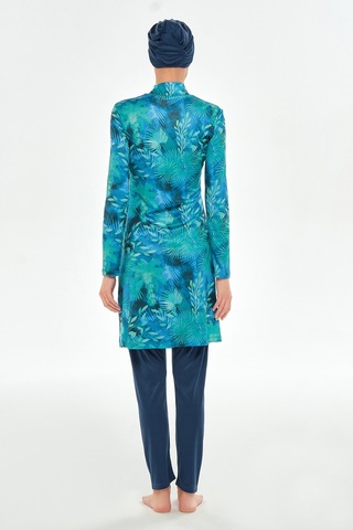 Likralı Tam Kapalı Tesettür Mayo Desenli 3102 Açık Lacivert Açık Lacivert