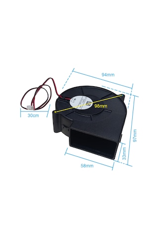 A92hh12 Dc 12v 0.5a 6w 2p Salyangoz Fan 12v 97x94x33mm 30cm Kablolu