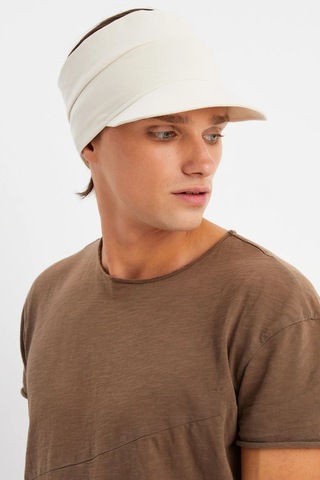 Erkek Uv Koruyuculu %100 Pamuklu Penye Tenis Golf Stil Vizör Şapka Siperlik - Tek Ebat / Bej Bej