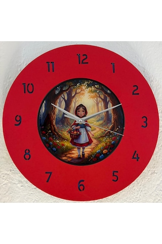 Kişiye Özel İsimli Çocuk Odası Duvar Saati Epoksi Dolgulu 35 Cm Masallar Serisi Kırmızı