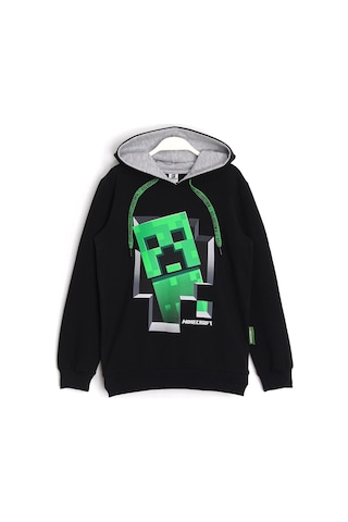 Minecraft Creeper Desenli Kapüşonlu Erkek Çocuk Hoodie 5 - 13 Yaş Siyah