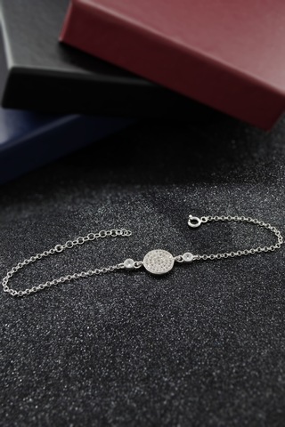 Parmas Design Yuvarlak Zirkon Taşlı 925 Ayar Gümüş Ayarlanabilir Kadın Bileklik - Gümüş