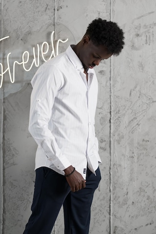 Advante Kalın Çizgili Katlamalı Kol Yaka Düğmeli Slimfit Pamuklu Yazlık Gömlek Mavi