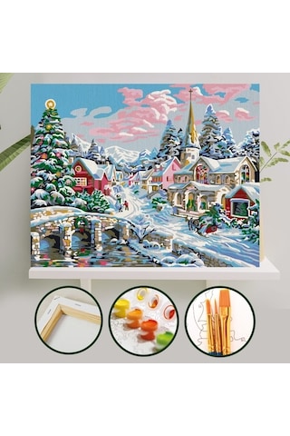 Sayılarla Boyama Tuval Seti 40X50 Cm - Kar Manzarası