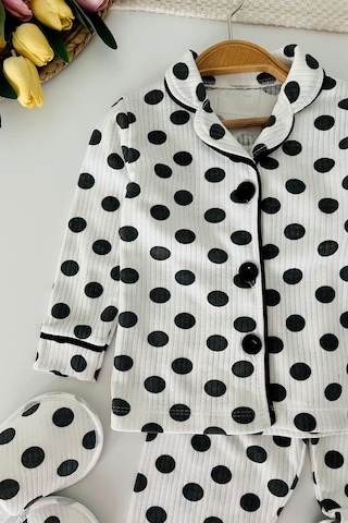 Minigimin Cicileri Puantiye Desenli Terlikli Kız Çocuk 3 Lü Pijama Takımı - Beyaz
