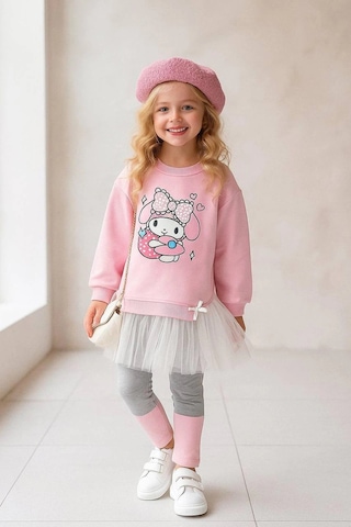 Koçak Kids Kuromi Desenli Tütü Detaylı Pembe Renk Kız Çocuk Taytlı Takım Pembe