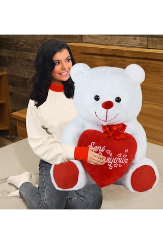 100 Cm Seni Seviyorum Kalpli Büyük Ayıcık Beyaz