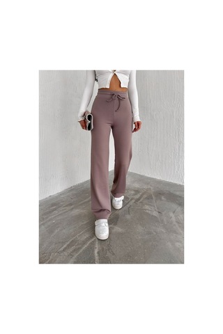 Dechival Kadın Bol Paça Fitilli Pantolon Yazlık Wide Leg Eşofman Altı Gül