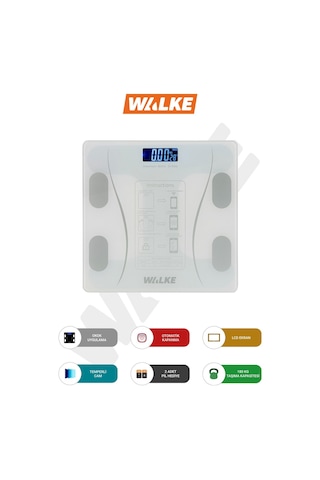 Walke Çok Fonksiyonlu Digital Baskül Yağ Su Kas Vücut Kitle Endeksi Kilo Ölçer Tartı Beyaz
