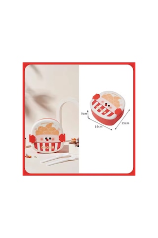 Kızarmış Tavuk Şeklinde Çocuklar İçin Taşınabilir Kapaklı Çatal Kaşık 3 Bölmeli Öğle Yemeği Kutusu Kırmızı