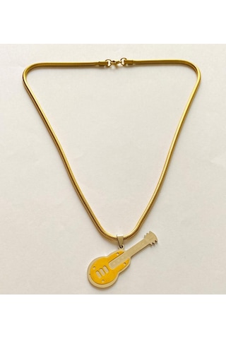 Vercetti 1. Sınıf Kalın Çelik Burgu Zincir Gitar Figürlü Altın ve Gümüş Renk Kolye