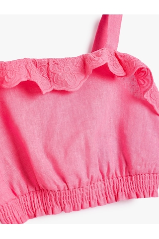 Koton Crop Keten Bluz Askılı Fırfır Detaylı Pembe 4smg60019aw Pembe