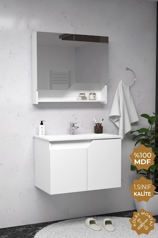 Teta Home Napoli 65 Cm Mdf Banyo Dolabı Seti Beyaz Beyaz
