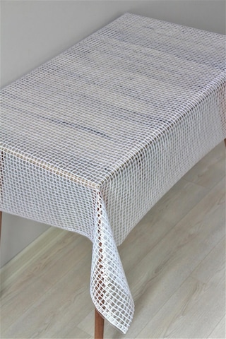 Pvc Şeffaf Kaplama Silinebilir Masa Örtüsü Örgü Hasır Beyaz