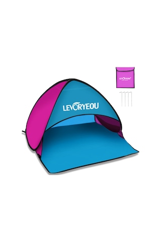 Moveevo Güneşten Koruyucu Otomatik Açılır Mini Çadır - Sahne, Plaj, Park İçin 190t Gümüş Kaplı Kumaş - Cep Telefonu Bölmesi Ve Çantası Mavi/kırmızı Mavi - Kırmızı