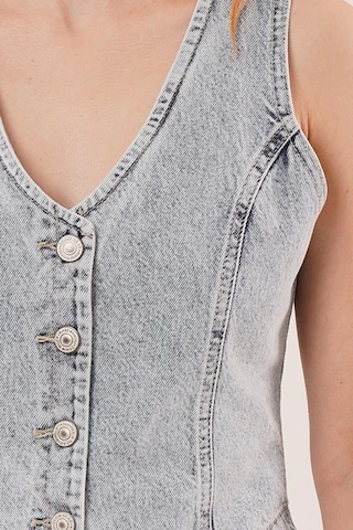 Defymoda Düğme Ve Ön Dikiş Detaylı Mavi Jean Yelek Mavi