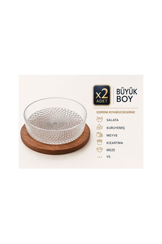 En Büyük Boy 2 Li Cam Kase Seti,25 Cm,şeffaf Servis,salata,meyve,kuruyemiş,meze,sunum Kasesi Şeffaf