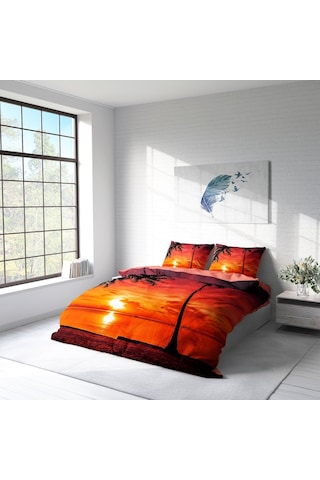 Monohome Gün Batımı 3D Pamuk Saten Çift Kişilik Nevresim Takımı Çok Renkli