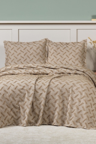 Elart Liya Yatak Örtüsü Takımı Çift Kişilik Pamuklu İskandinav Püsküllü 3 Parça 230x250 Cm Bej Bej