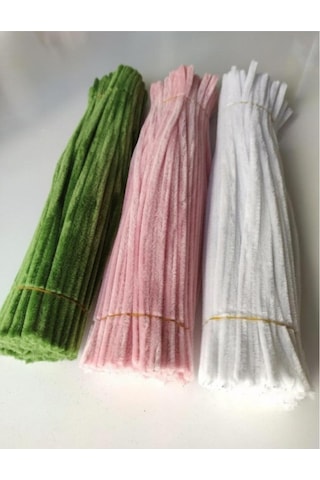 3'lü Set Pastel Pembe 50 , Beyaz 25 , Ordu Yeşili 25 Şönil , Çiçek Yapımına Uygun Tüylü Tel