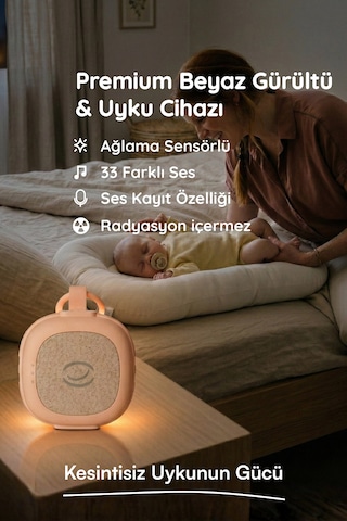 Budizzz Plus Ağlama Sensörlü Beyaz Gürültü Cihazı 33 Sesli Anne Ses Kayıtlı Bebek Uyku Cihazı Pembe