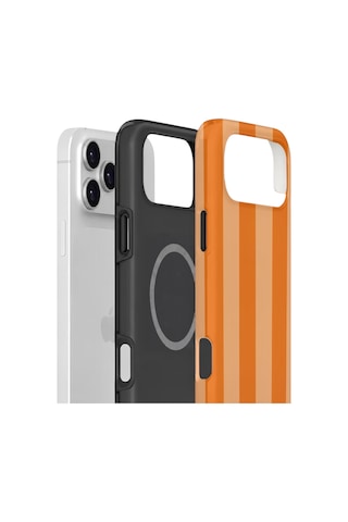 Apple iPhone Uyumlu 17 Pro Vorian Çift Katmanlı Magsafe Kılıf Orange Cream Stripe