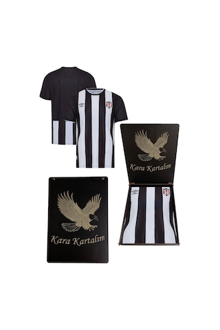 Beşiktaş Lisanslı Çubuklu Forma Hediyelik Ahşap Kutulu Kara Kartalım Siyah - Beyaz