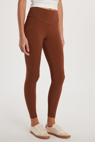 Tudors Kadın Süper Slim Beli Lastikli İnterlok Standart Boy Normal Bel Kahverengi Tayt-33528 Kahverengi