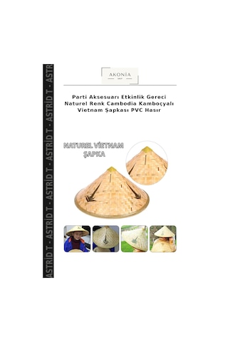 Astrid T Parti Aksesuarı Etkinlik Gereci Naturel Renk Cambodia Kamboçyalı Vietnam Şapkası Pvc Hasır Çok Renkli