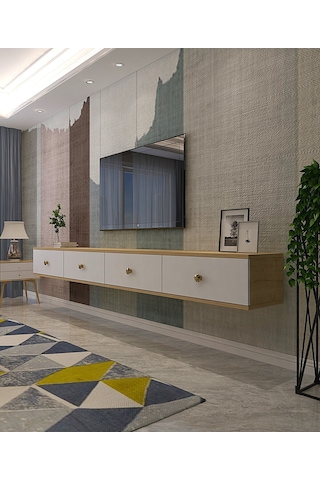 Tda2401dbg - Zuzu Double Duvara Montaj Tv Stand Safirmeşe-beyaz-gold 240cm Safirmeşe-beyaz