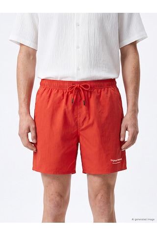 Lcw Swımwear Kırmızı Kısa Boy Baskılı Erkek Deniz Şortu
