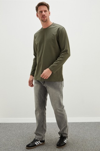 Fullamoda Baskılı Bisiklet Yaka Sweatshirt Koyu Yeşil