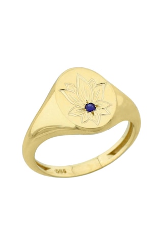 Safir Taşlı Lotus Çiçeği Altın Yüzük