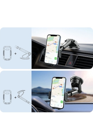 Araç İçi Telefon Tutucu Vantuzlu Teleskopik Kollu 360 Döner Cam Ve Torpido Uyumlu Telefon Standı 26668199