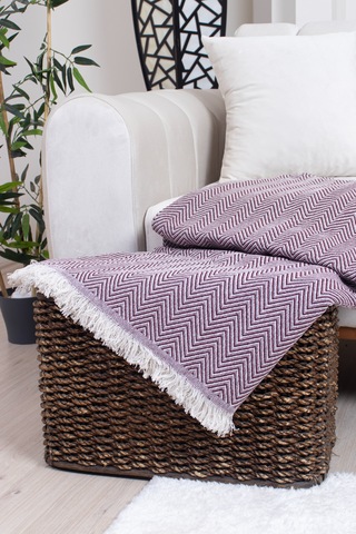 Pamuklu Zikzak Desenli Püsküllü Koltuk Örtüsü 170x210 Cm Dekoratif Ve Çok Amaçlı Bordo
