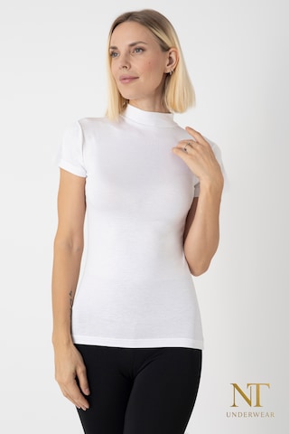 Nt Underwear Kadın Bambu Balıkçı Yaka Yarım Kol Body - T-shirt Hafif, Rahat Ve Şık Beyaz