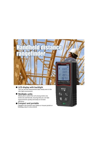 Pazly El Tipi Lazerli Hassas Dijital Mesafe Ölçer - Lcd Ekranlı Arka Aydınlatmalı İnşaat Ölçüm Cetveli
