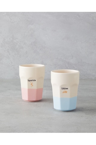 Shine Day Seramik 2'li Bardak 280 Ml Pembe - Mavi Diğer