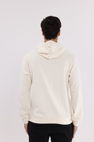 Rowinger Metal Uçlu Kordonlu Tam Fermuarlı Bölmeli Ön Cepli Küçük Nakış Logolu Rahat Kalıp Mevsimlik Kapüşonlu Sweatshirt Ecru