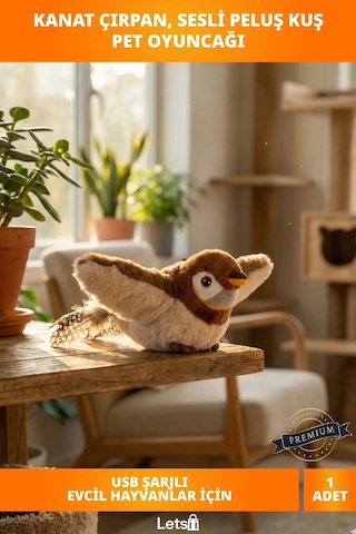 Şarjlı Peluş Uçan Kuş Oyuncak Kediler İçin Eğlenceli Av Aracı