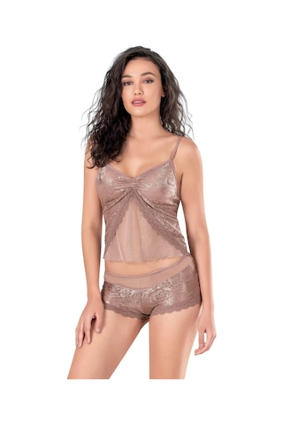 Vizon Jakarlı Babydoll Şort Takımı Vizon