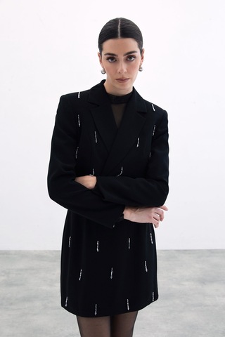 Sateen Taşlı Kısa Ceket - Siyah-135793 Siyah