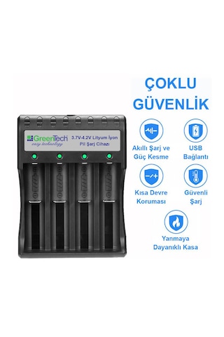 Greentech 3.7 – 4.2 Lityum İyon Pil Şarj Cihazı (Dört Yuvalı) / GT-BC05