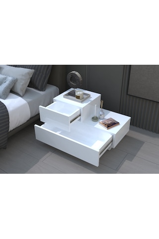 Kayra Kmd002 Led Işıklı Komodin 2 Çekmeceli Modern Tasarım Beyaz